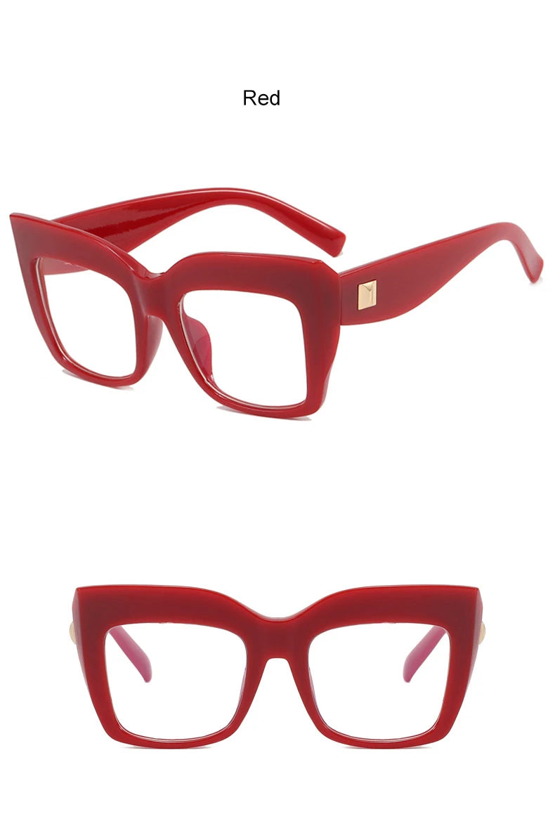 Red Oversized Square Reading Glasses Blue Light Eyeglasses