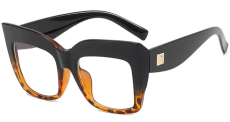 Black Leopard Oversized Square Reading Glasses Blue Light Eyeglasses