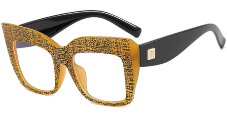 Black Yellow Oversized Square Reading Glasses Blue Light Eyeglasses