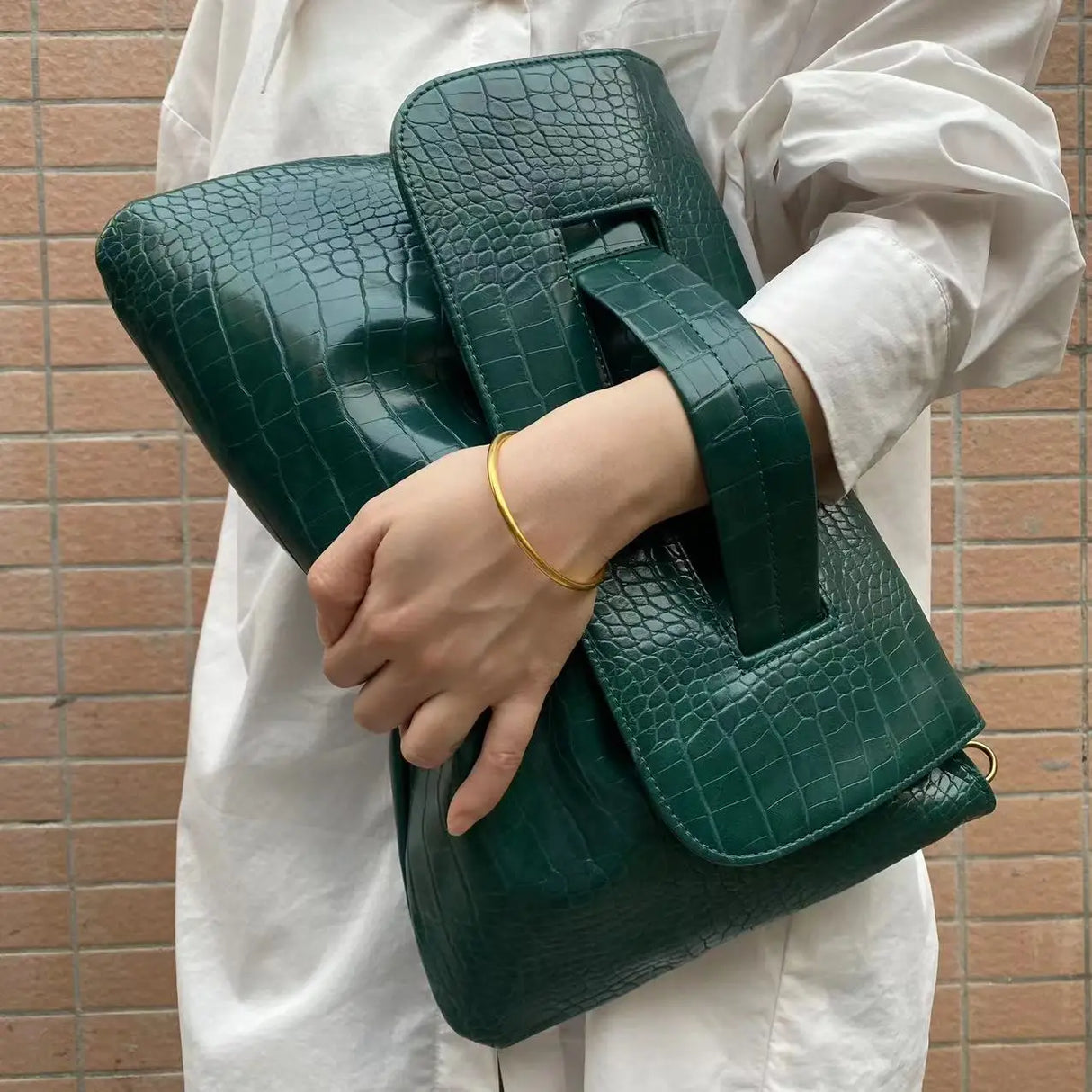 Green PU Leather Handbag