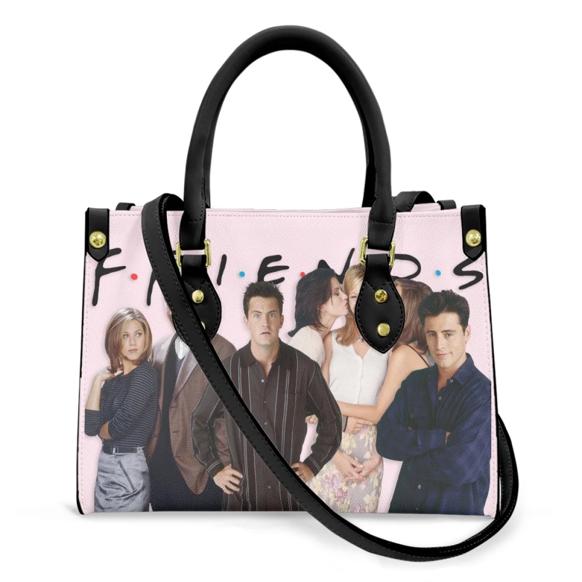 friends character design black strap bag