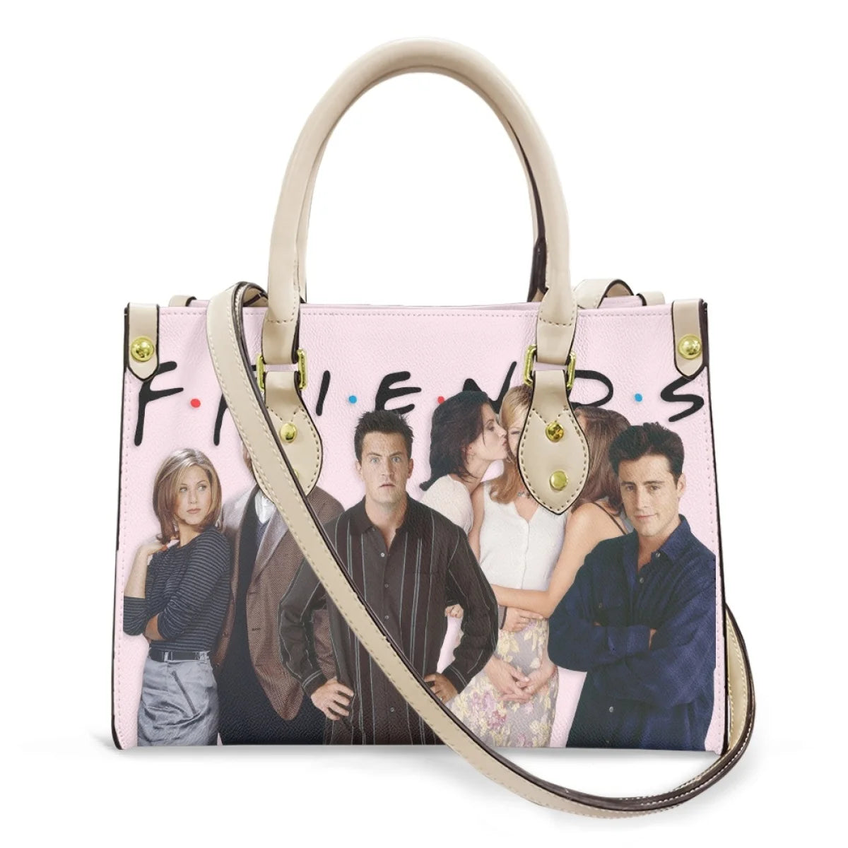 friends character design pink bag