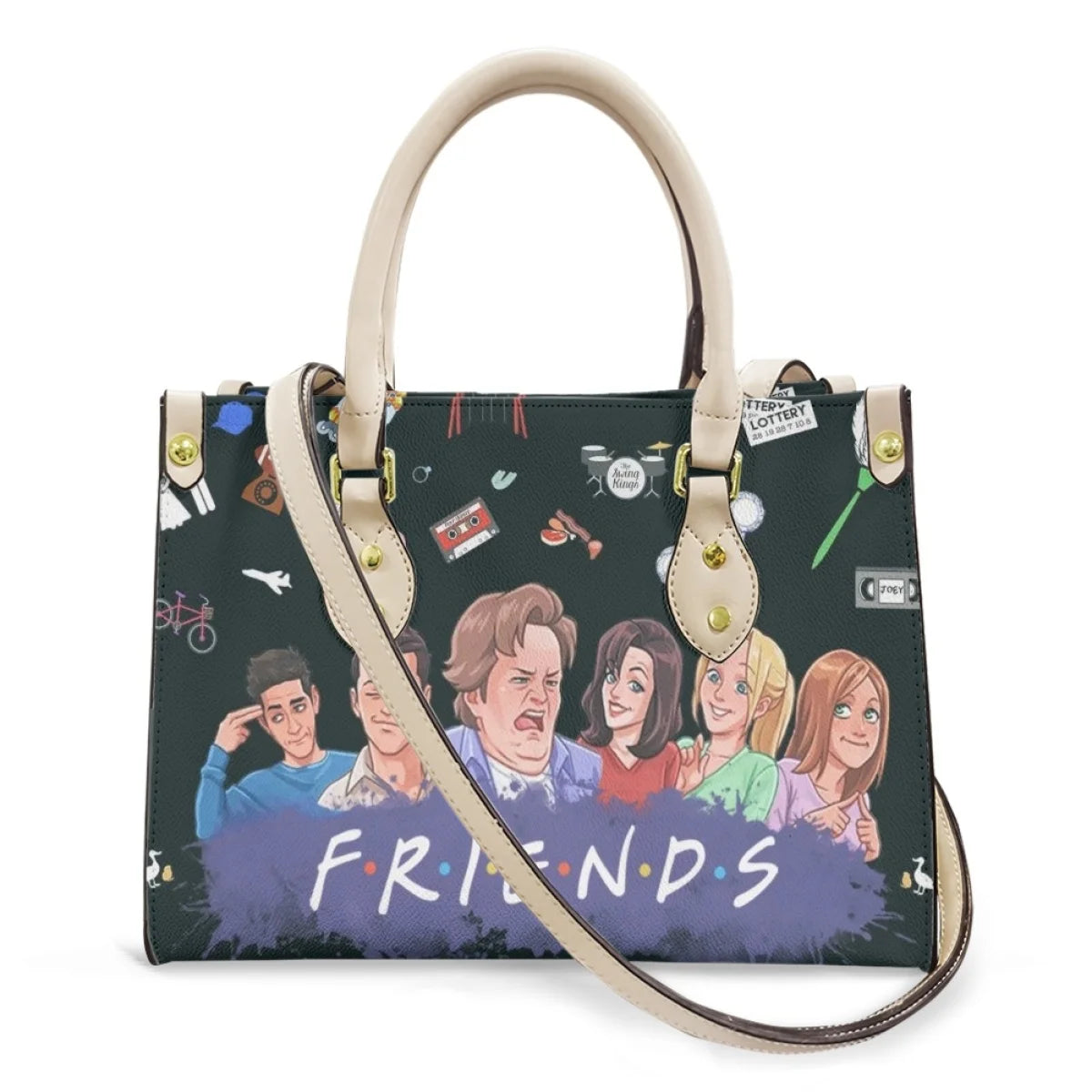 friends cartoon character design black bag