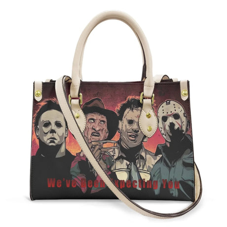 scary character white strap bag