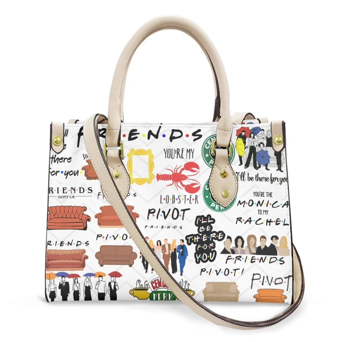 friends white printed design bag