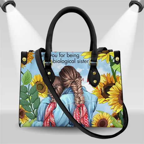 sunflower design black strap bag