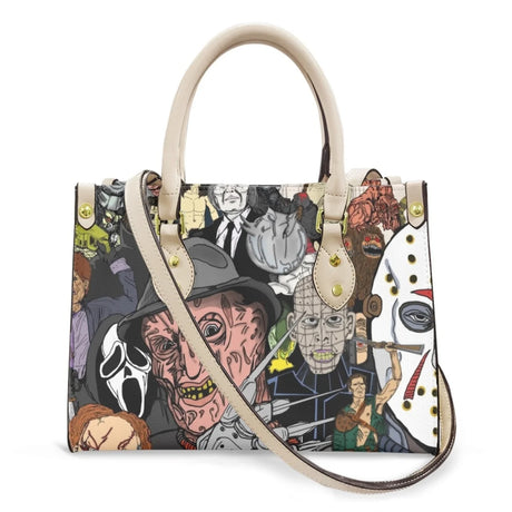 scary cartoon charted white strap bag