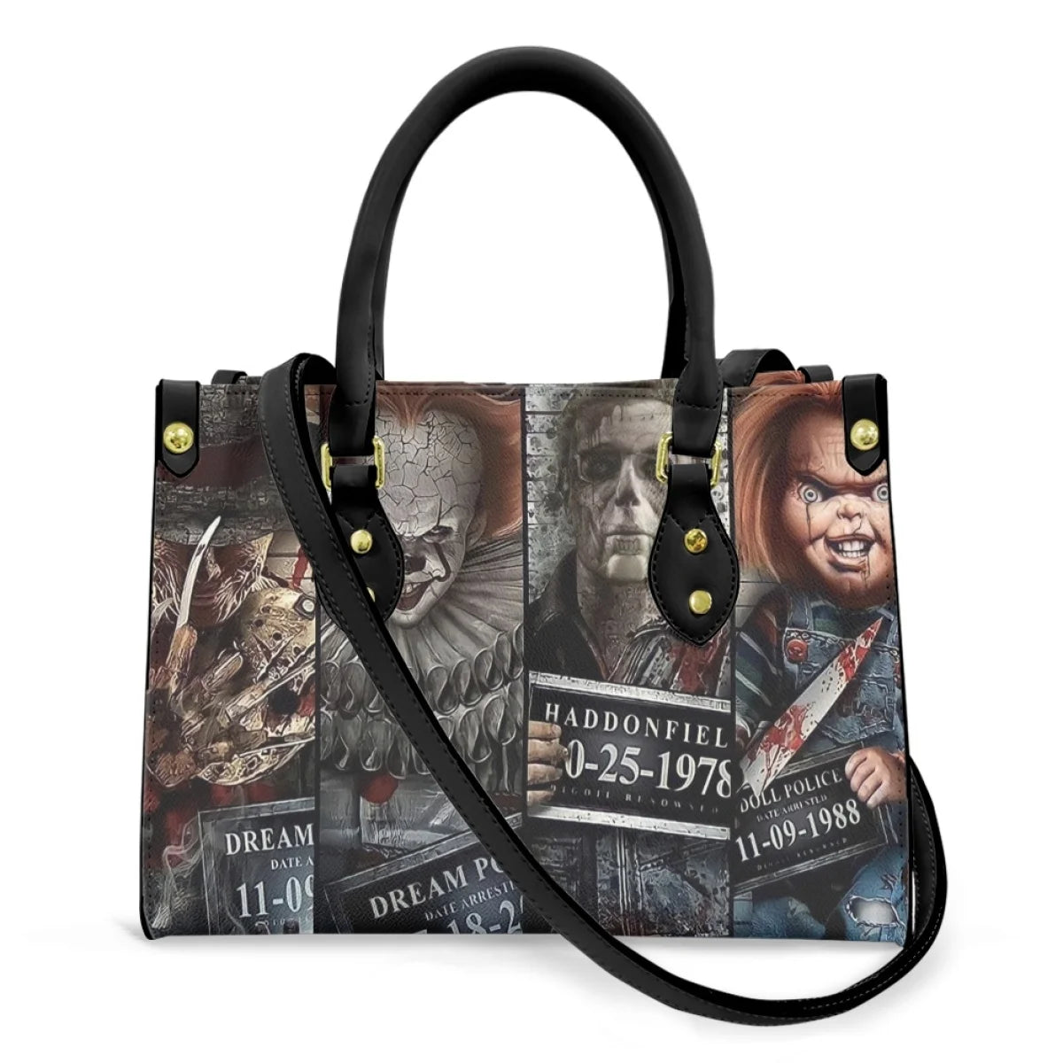 scary character design black strap bag