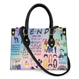 friends printed black strap bag