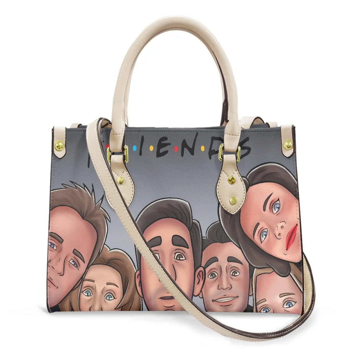 friends character face printed design white strap messenger bag