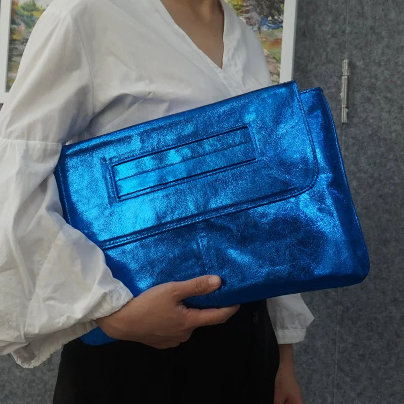 Royal Blue PU Leather Messenger Bag