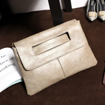 Beige PU Leather Messenger Bag