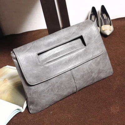 Grey PU Leather Messenger Bag