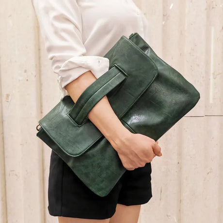 Green PU Leather Messenger Bag
