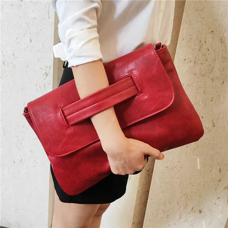 Red PU Leather Messenger Bag