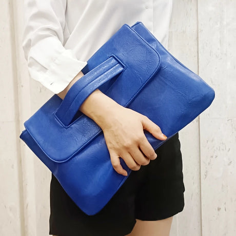 Blue PU Leather Messenger Bag