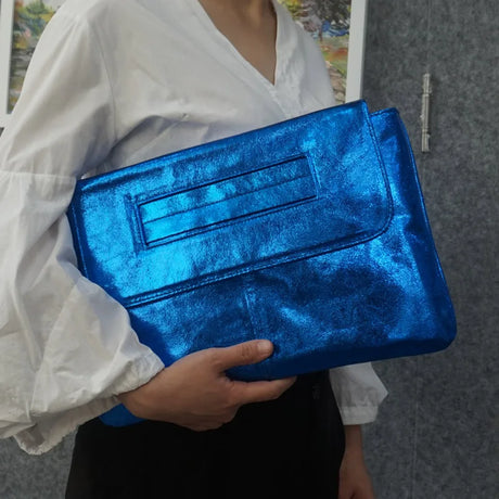 Blue PU Leather Messenger Bag