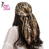 Paisley Cashew Flower Print 90cm Square Silk Scarves Sassy Chick Logo