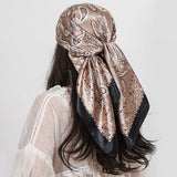 Brown Black Paisley Cashew Flower Print 90cm Square Silk Scarves