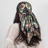 Gray Paisley Cashew Flower Print 90cm Square Silk Scarves