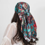 Blue Paisley Cashew Flower Print 90cm Square Silk Scarves