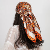 Orange Paisley Cashew Flower Print 90cm Square Silk Scarves