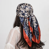 Blue Red Paisley Cashew Flower Print 90cm Square Silk Scarves