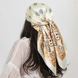 Beige Paisley Cashew Flower Print 90cm Square Silk Scarves