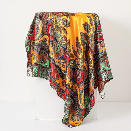 Multicolor Paisley Cashew Flower Print 90cm Square Silk Scarves