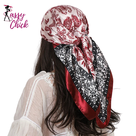 Paisley Cashew Print 90*90cm Satin Square Scarf Hijab Silk Scarf Shawl Sassy Chick Logo