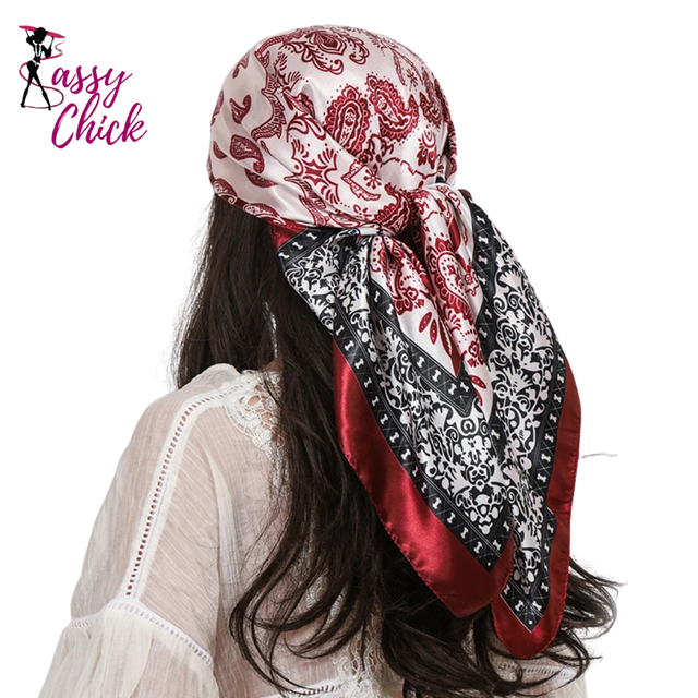 Paisley Cashew Print 90*90cm Satin Square Scarf Hijab Silk Scarf Shawl Sassy Chick Logo