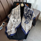 Blue White Paisley Cashew Print 90*90cm Satin Square Scarf Hijab Silk Scarf Shawl