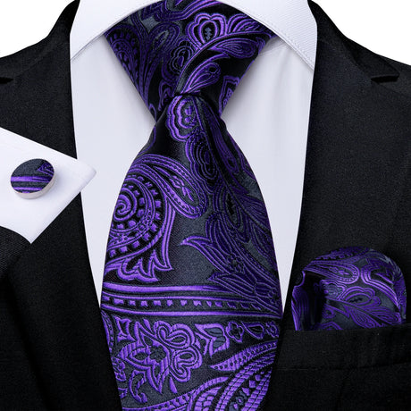 purple black floral necktie set