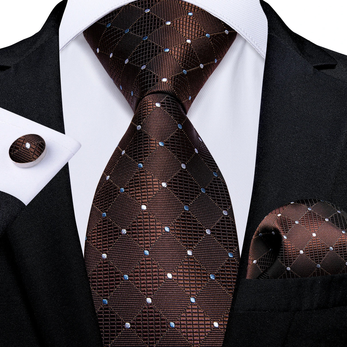 Brown white dot tie 