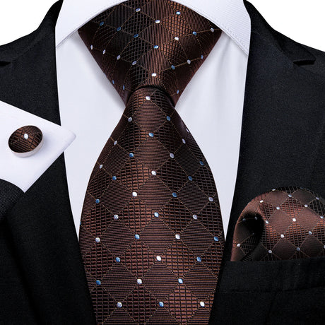 Brown white dot tie 