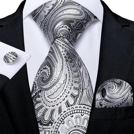 silver floral necktie set