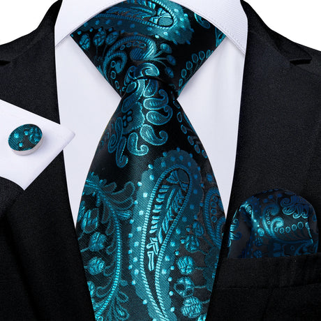 black green floral necktie set