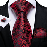 red black floral necktie set