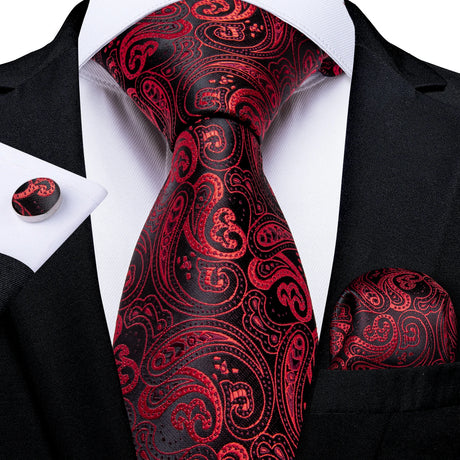 red black floral necktie set