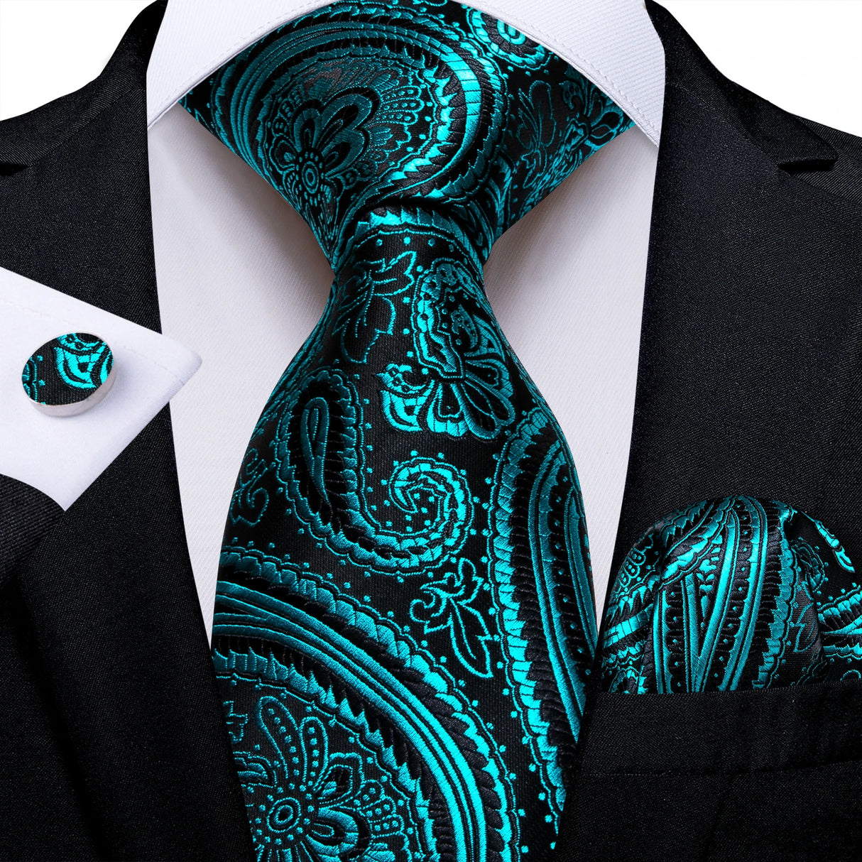 black green floral necktie set