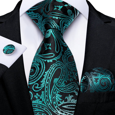 black green floral necktie set
