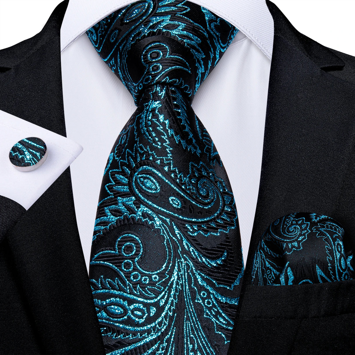 floral black blue necktie set