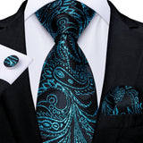 floral black blue necktie set