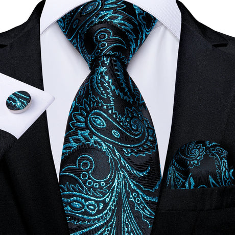 floral black blue necktie set