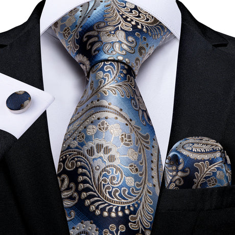 blue gold floral necktie set