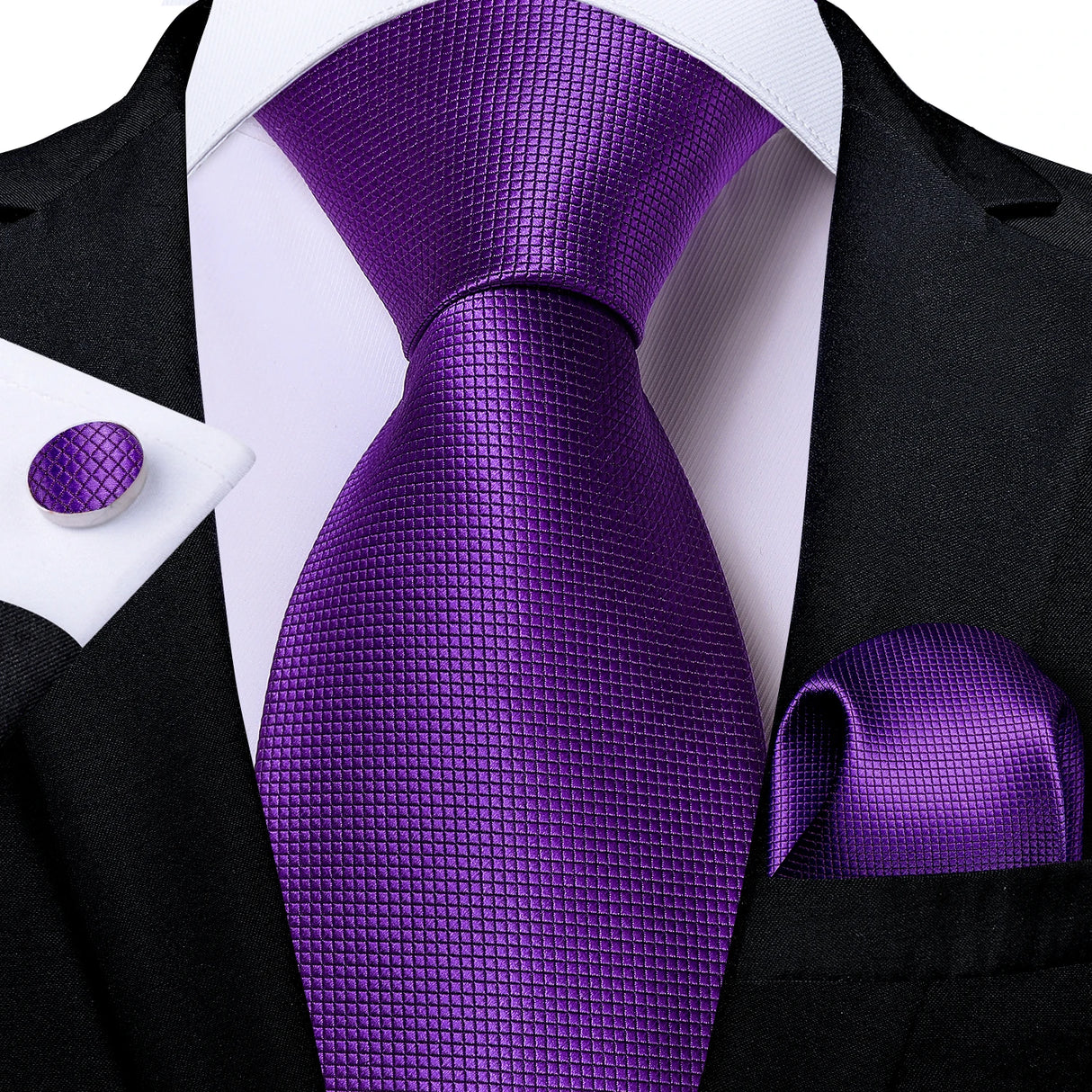 plaid purple necktie set