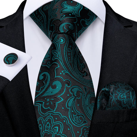 black green floral necktie set