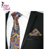 Paisley Floral Jacquard Brown Orange Necktie Hanky Sets Sassy Chick Logo
