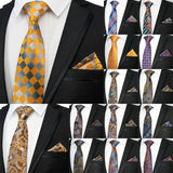 Collection of Paisley Floral Jacquard Brown Orange Necktie Hanky Sets