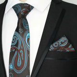 Paisley Floral Jacquard Brown Orange Necktie Hanky Sets